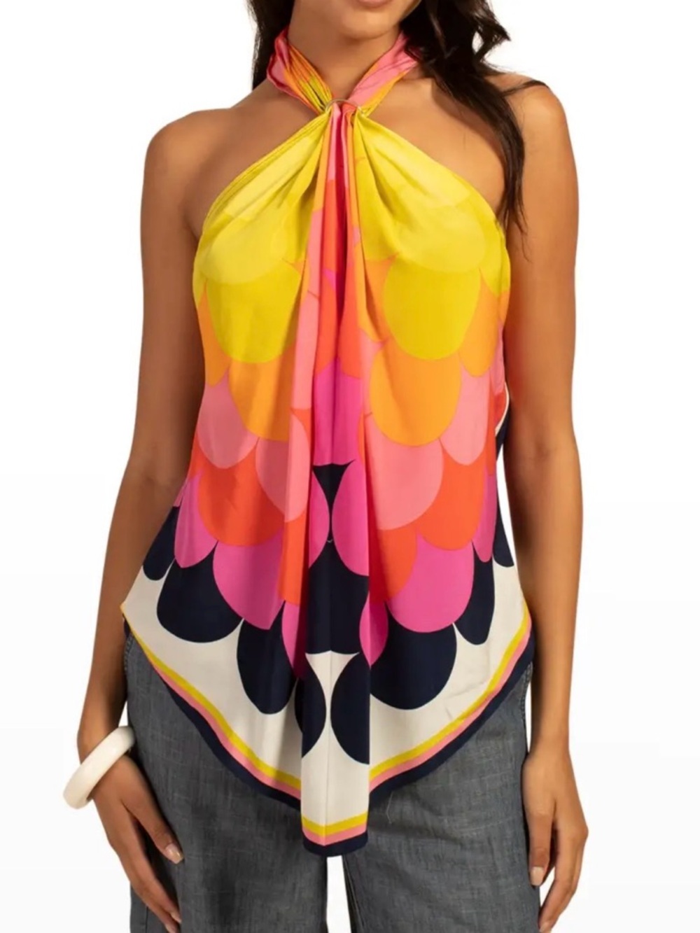 NEW Trina Turk Marine Scarf-Halter Silk Top